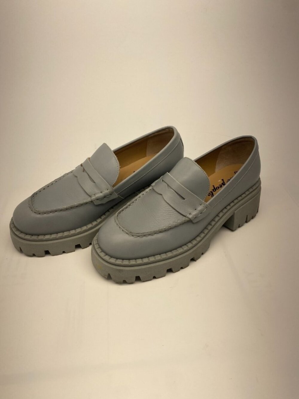 Free People Womens Leather Dusty Blue Lyra Lug Sole Loafer Sz 9